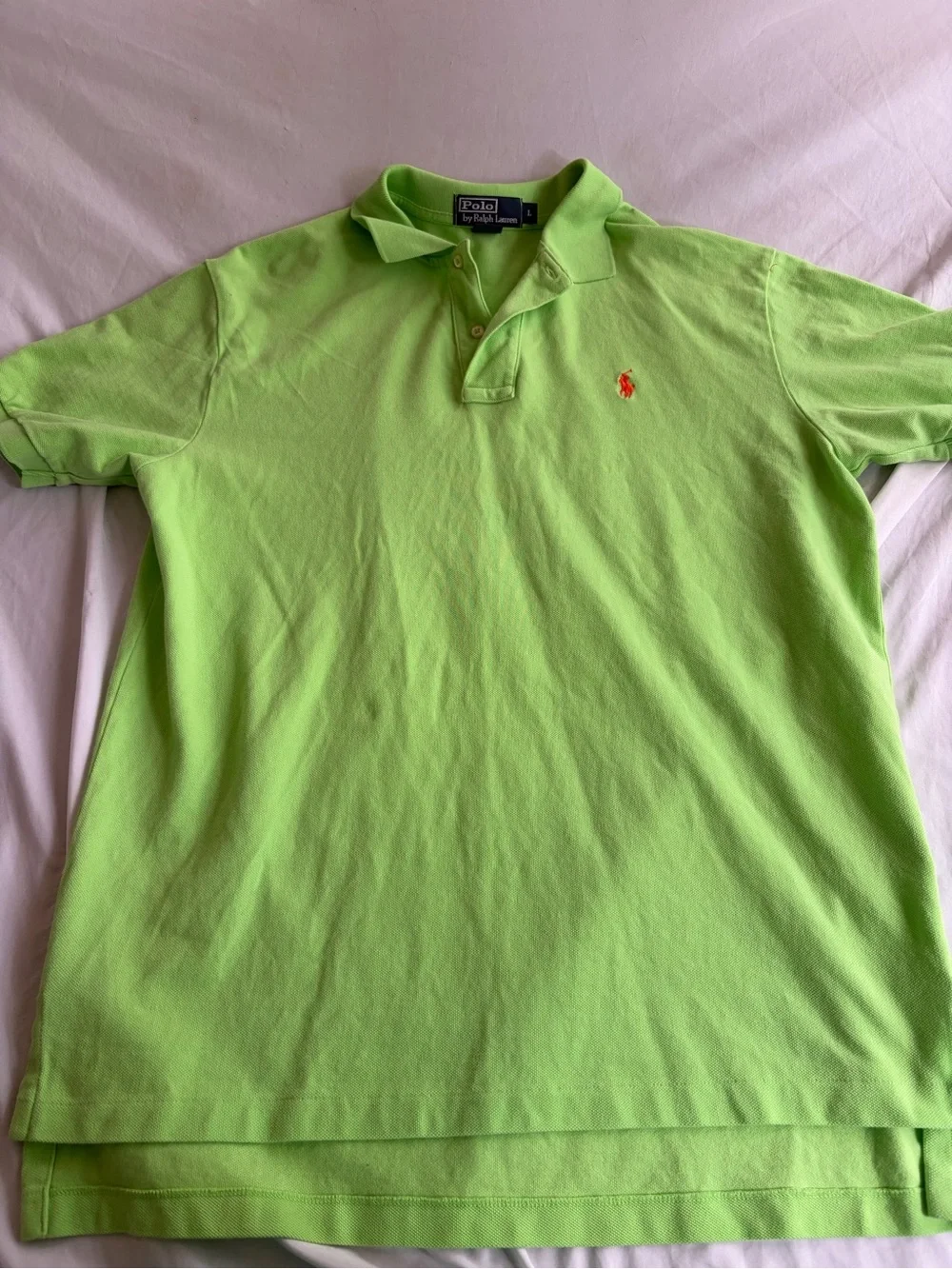Ralph Lauren Neon Green Polo with Orange Pony Logo Short Sleeve Size Large